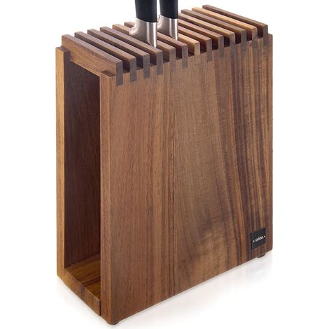 Soporte de madera para cuchillos con compartimentos