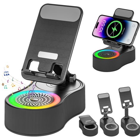 Enceinte Bluetooth avec support, support multifonctionnel réglable, fonction de chargement, idéale pour la maison et les fêtes (noir).