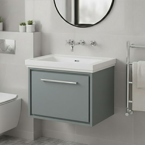 Hudson Reed Lille Wall Hung 1-Drawer Vanity Unit with 0TH Classique Basin 600mm Wide - Coastal Grey