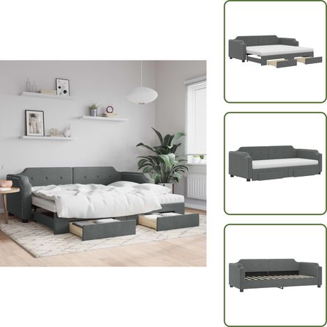 The Living Store Lit de jour avec gigogne et tiroirs gris foncé 80x200 cm tissu - Canapé Lit - Lit Gigogne - Lit D'appoint - Meuble Multifonctionnel - Literie