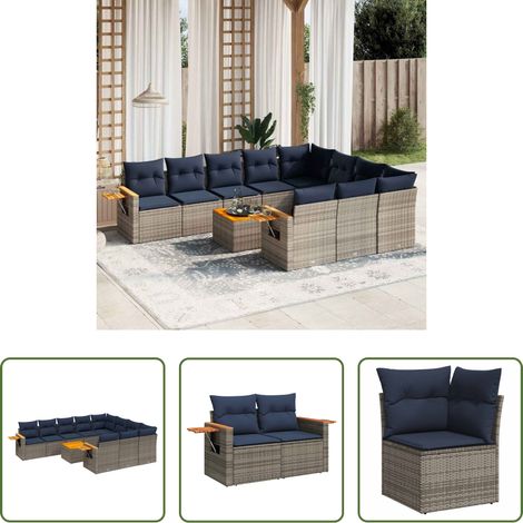 vidaXL Rattanmöbel - 11-tlg. Garten-Sofagarnitur mit Kissen Grau Poly Rattan (1/5)
