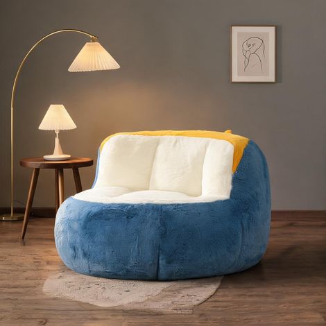 Pouf poire géant en fausse fourrure multicolore 1 place rotin (1/5)