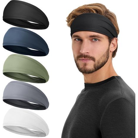 Bandeau Cheveux Homme & Femme [ 5 Pcs] - Serre Tete Homme Anti Transpiration  Bandana Élastique Cheveux Homme Sport Headband pour Tennis Football Basketball Gym Cyclisme (1/5)