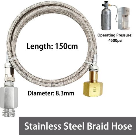 Adaptateur de Tuyau Haute Pression pour Machine à Eau Pétillante Connecteur de Cylindre de CO2 CGA320 TR21-4 en Acier Inoxydable Tressé 150cm