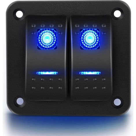 Vorverdrahtetes, wasserdichtes 5-poliges Ein/Aus-Schaltfeld aus Aluminium für 12V/24V-Fahrzeuge, Autos, Boote und Schiffsanwendungen, 2-fach-Wippschalter mit blauen LEDs (1/5)