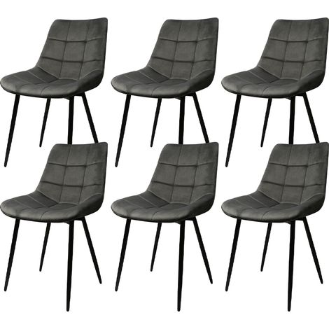 Lot de 6 Chaises de salle à manger, Siège moderne chaise à carreaux, rembourrées,surface en velours lisse-charge 120 kg-avec pieds en fer, gris foncé (1/5)