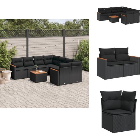 Salon de jardin 9 pcs avec coussins noir résine tressée - Ensemble Salon De Jardin - Mobilier Extérieur - Jardin Design - Chaise Lounge - Table Basse (1/5)