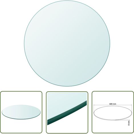INLIFE Dessus de table ronde en verre trempé 600 mm (1/4)