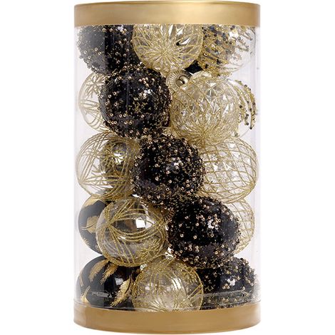 Bola De Árbol De Navidad - 6 Cm - Negro Y Dorado - PET - Decoración Navideña Resistente A Roturas - 25 Unidades (1/5)