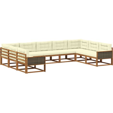 Outdoor-Sofagarnitur 9 Stk. Natur und Creme vidaXL (1/5)