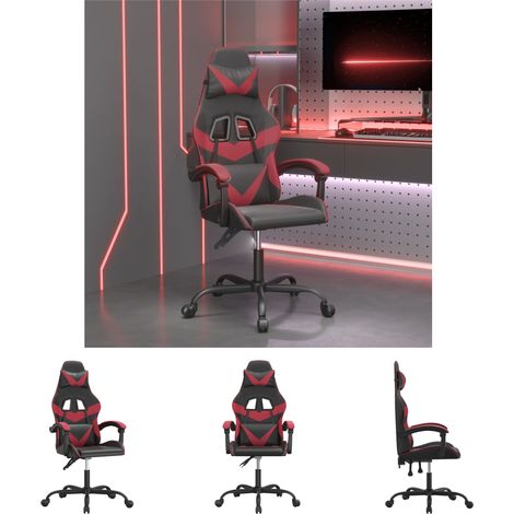 Gamingstuhl mit Kissen - vidaXL Gaming-Stuhl Drehbar Schwarz und Weinrot Kunstleder - Gamingstuhl Liegeposition (1/5)