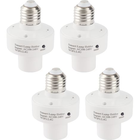 Lot de 4 adaptateurs prise E27 WiFi pour ampoule, commande APP et vocale domotique, minuterie et contrôle groupe, installation simple, boîtier PC anti-feu 92x62mm (1/5)