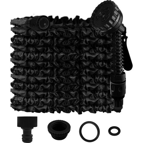 Tuyau d'Arrosage Extensible 30m, Tuyau Arrosage Extensible avec 7 Modes de Pulvérisation, d'Arrosage Flexible, Léger et Facile à Ranger Pour Irrigation, Jardin, Nettoyage (Noir) (1/5)