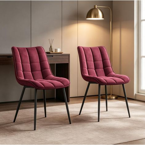 Set mit 2 bordeauxroten Esszimmerstühlen aus Samt mit Metallbeinen OKWISH (1/5)