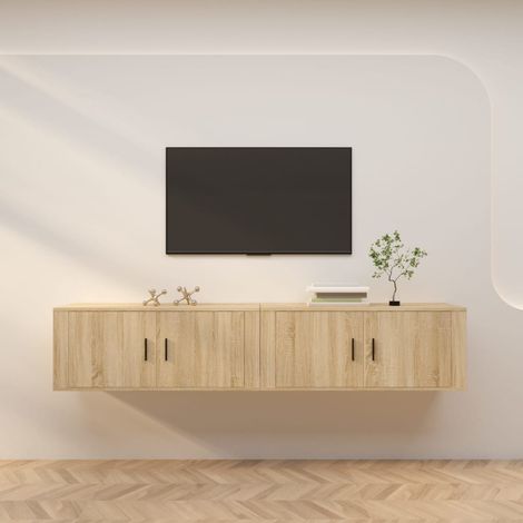 2 pcs Meubles TV muraux, Banc TV, Meuble TV suspendu, Lowboard chêne sonoma 100x34,5x40 cm YHJ17468 (1/5)