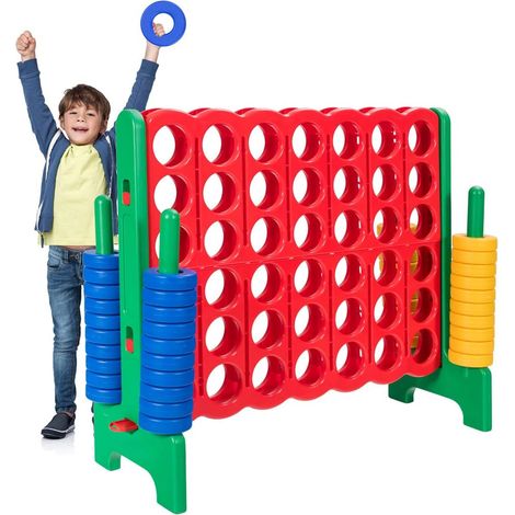 COSTWAY Jeux Puissance 4 Géant Enfants avec 42 Jetons, Jeu de Société Ludique & Éducatif avec Porte-Anneaux, Levier de Réinitialisation, Utilisation Intérieur et Extérieur (1/5)