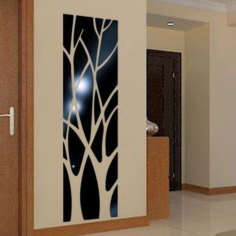 Black 100x28CM Tree Branches 3D Mirror Wall Sticker, Self-Adhesive Removable Acrylic Mirror Wall Sticker, Wall Art Stick for Home Living Room Bedroom Decoration
