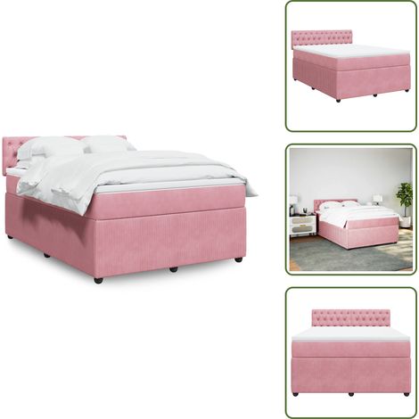 vidaXL Sommier à lattes de lit avec matelas Rose 140x190 cm Velours (1/5)