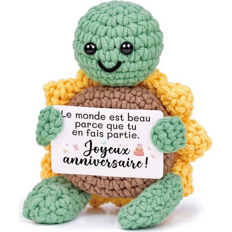 Tortue en Crochet Faite Main - 1 Pièce - Coton Doux et Motifs Rayonnants - Décoration Motivante Positivity - Pour Maison Bureau ou Cadeau Anniversaire - Vert et Marron (1/5)