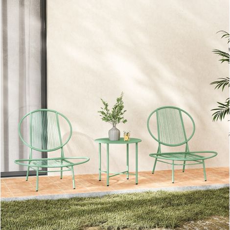 Ensemble de bistrot de jardin en acier 2 places vert avec table ronde, sièges ergonomiques (1/5)