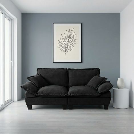 Sofá modular 2 plazas de chenilla negra, diseño curvo tipo velero, reposabrazos desmontables y montaje fácil (1/5)