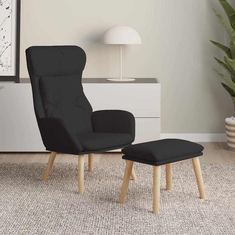 vidaXL Sillón de relax con taburete tela negro (1/5)