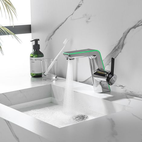 Robinet Salle de Bain Chromé Mitigeur Lavabo avec Affichage LED Température (1/5)