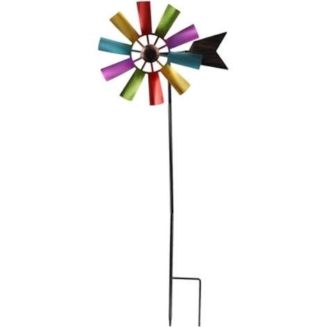 Girouette en métal en forme d'éolienne pour jardin, terrasse ou extérieur, rotation à 360°, sculpture éolienne de 73 cm. (1/5)