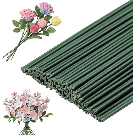 Floristendraht aus Metall - 100 Stück - Grün - 30 cm x 2 mm - Flexibel - Für DIY-Projekte und Blumenarrangements (1/5)
