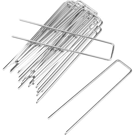 50 Pack de 15 cm Clous de Fixation Clous de Sol en Acier Galvanisé pour Tissu de Mauvaises Herbes, Filet, Gazon Artificiel, Tente, Membrane, Argenté (1/5)