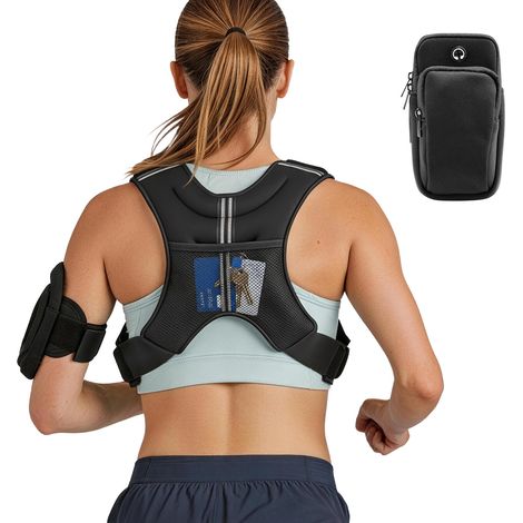 Mophorn Gilet Zavorrato per Fitness con Pesi 4,67 kg, Strisce Riflettenti, Fibbia Regolabile e Tasche Portaoggetti, Ideale per Allenamento Forza, Corsa, Jogging, HIIT e Cross-Training, Neoprene (1/5)