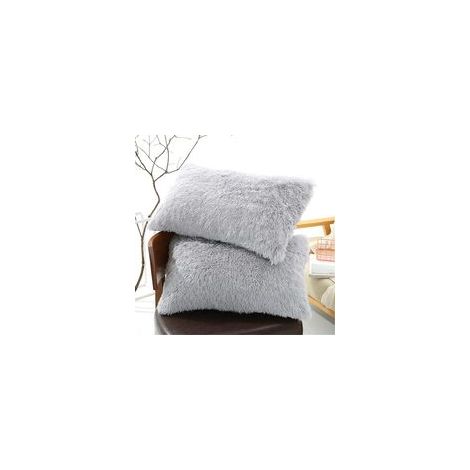 Lot de 2 taies d'oreiller en fausse fourrure douce et pelucheuse, 20x27 pouces (gris clair), avec fermeture éclair.