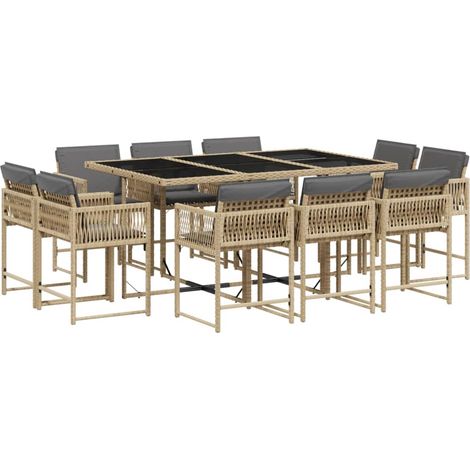 Vidaxl – Ensemble à manger de jardin 11 pcs en résine tressée – Coussins épais – Table en verre trempé – Rangement compact sous la table (1/4)