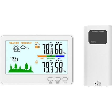 Stazione meteorologica wireless a 433 MHz, termometro e igrometro per interni/esterni, schermo LCD retroilluminato, telecomando da 100 m, stazione meteorologica