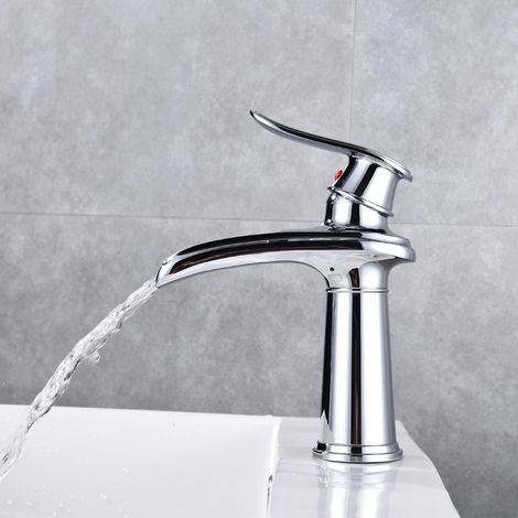 Antiker europäischer Stil Massive Messing-Wasserfallmischer für Aufsatzwaschbecken im Badezimmer - Niedrige verchromte Version mit Zulaufschläuchen-lsw