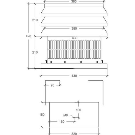 Aspiratore aspirafumi elettrico testa quadra e base quadra regolabile da 320x320 a 420x420mm in acciaio inox (1/3)