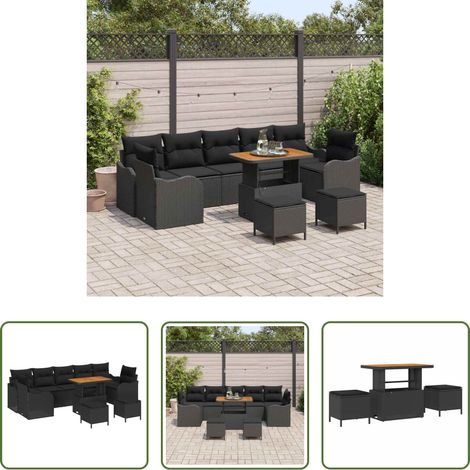 Terrassensofa -  Garten-Sofa-Set mit Kissen mit Speicher 10 pcs Schwarz (1/5)