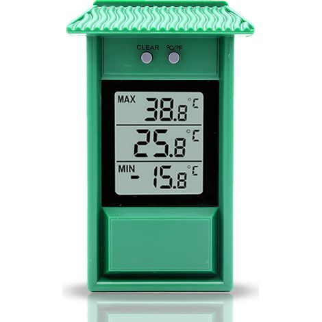 Fishtec – Thermomètre digital cabane LCD – Min/Max – Température -20 à +50°C – Fixation murale – Ecran LCD 40 x 46 mm