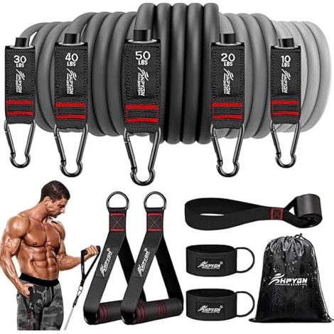 Bandes De Résistance - 5 Niveaux 10 À 50 Lbs - Avec Poignées Antidérapantes En Caoutchouc Naturel - Anneau De Porte Et Sangles Pour Chevilles Inclus - Pour Rééducation Physique Et Entraînement À Domic (1/3)
