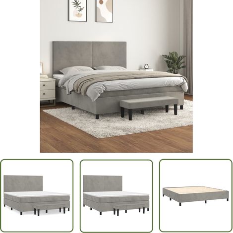 The Living Store Boxspringbett mit Matratze Hellgrau 160x200 cm Samt - Samtbett - Boxspringbett - Doppelbett - Bettauflage - Schlafsystem (1/5)
