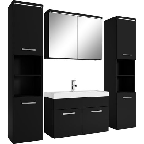 Badezimmer Badmöbel-Set Paso XL LED 80cm Waschbecken Mat Schwarz