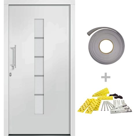 Porte d'entrée Aluminium et PVC Blanc 100x210 cm