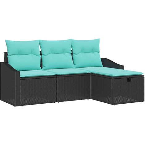 Sofa Set with Cushion with Storage 4 pcs Black Poly rattan vidaXL