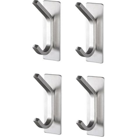 Lot de 4 supports de salle de bain, autocollants, acier inoxydable, argent (1/4)