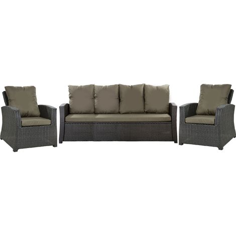 Set coussins pour salon de jardin résine tressée 5 personnes, coussins pour canapé 150x50x7cm, coussins pour fauteuil de jardin 2x50x56cm Vert (1/5)