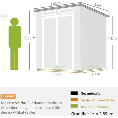 Abri de jardin 2,89 m², abri à outils aspect bois, 3 fenêtres, double porte, ventilation, plancher, serrure, 182 x 182 x 196 cm (1/5)