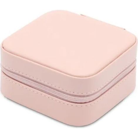 Boîte à bijoux rose minimaliste et portable, format poche, boîte de rangement pour bagues et boucles d'oreilles, boîte à bijoux de voyage à couvercle rabattable zippé (1/5)
