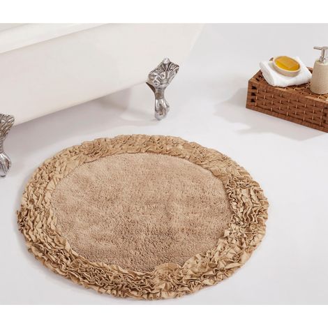 Tapis de Bain 100% Coton à Poils Longs Ultra Doux, Pelucheux, Absorbant, touffeté, séchage Rapide, pour Bain, Douche, Chambre à Coucher, Chien ou paillasson Rond, 76,2 cm, Beige (1/4)
