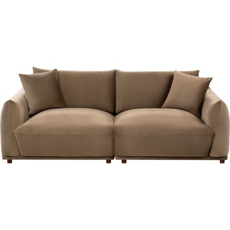 Sofa Brown Velvet Upholstery 3 Seater with Scatter Cushions Wooden Legs Modern Living Room Settee JUBEK (1/5)