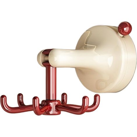 Suction Cup Kitchen Organizer with 6 Hooks and 360° Rotation (Retro Red) (1/5)